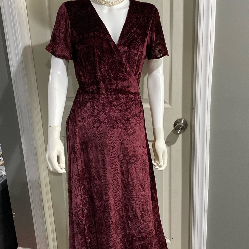 Polo Ralph Lauren Burn-Out Velvet Wrap Maxi Dress Burgundy